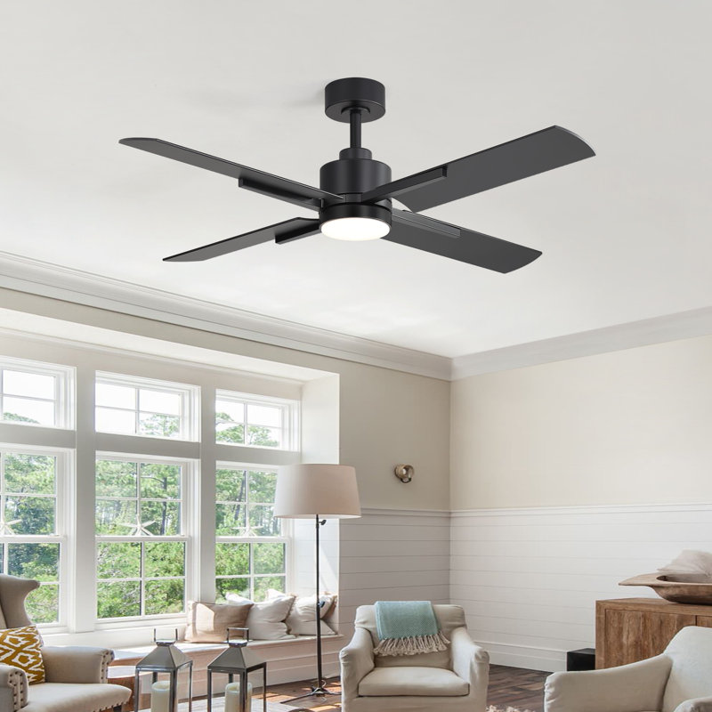  Ventilateur de plafond à 4 pales de 52 po avec lumières à DEL et télécommande Giragos, Black, Noir
