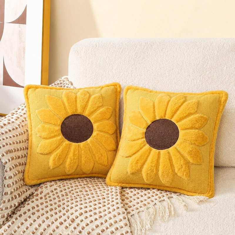 Soft Plush Sunflower Jacquard Throw Pillow Covers