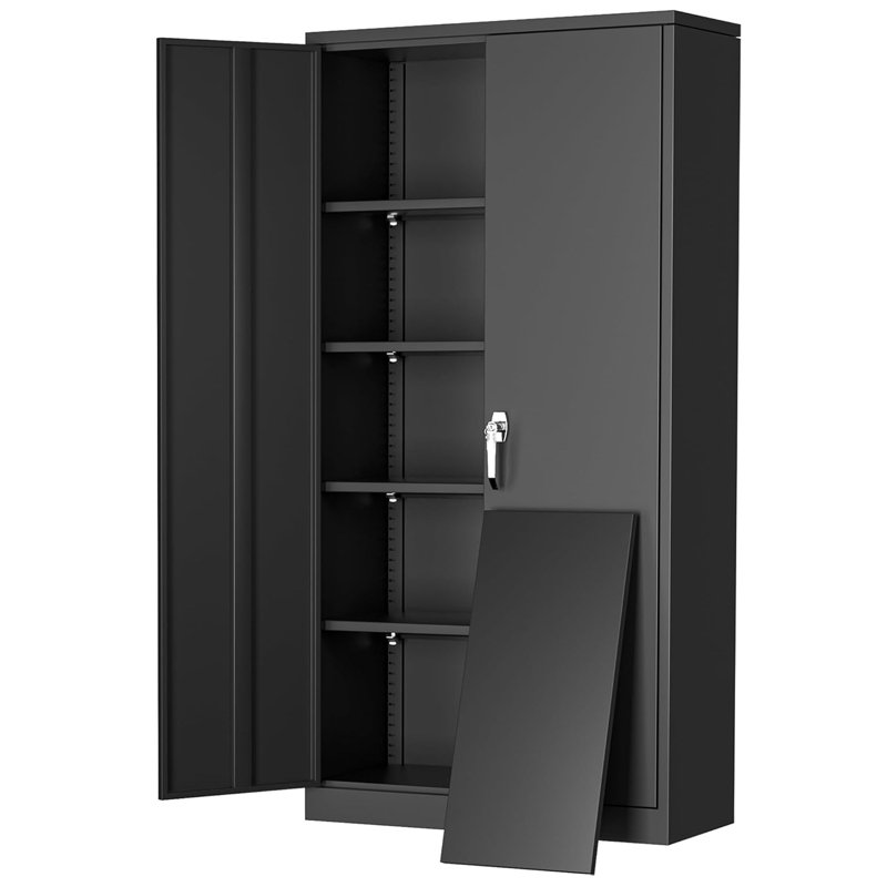 Armoires de rangement pour le garage Achyut (H 72 po x l 36 po x P 18 po), armoire à outils en métal avec 4 tablettes réglables et portes verrouillables