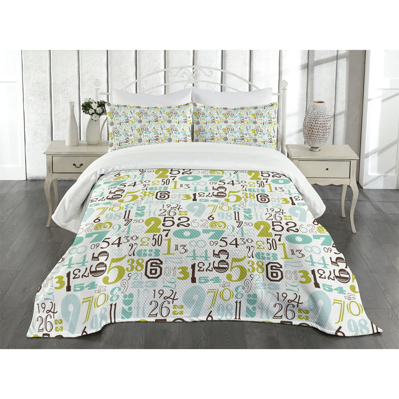 Ambensonne Numbers Bedspread Multicolor, King Coverlet/Bedspread + 2 Pillow Shams