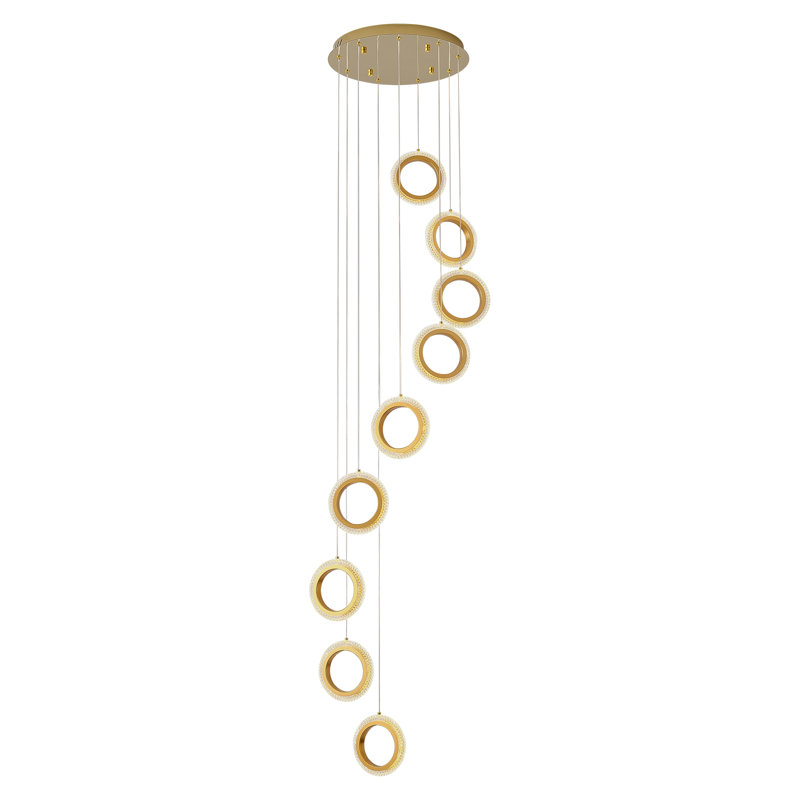 Gold Acrylic and Aluminum 9-Ring Adjustable Height Chandelier