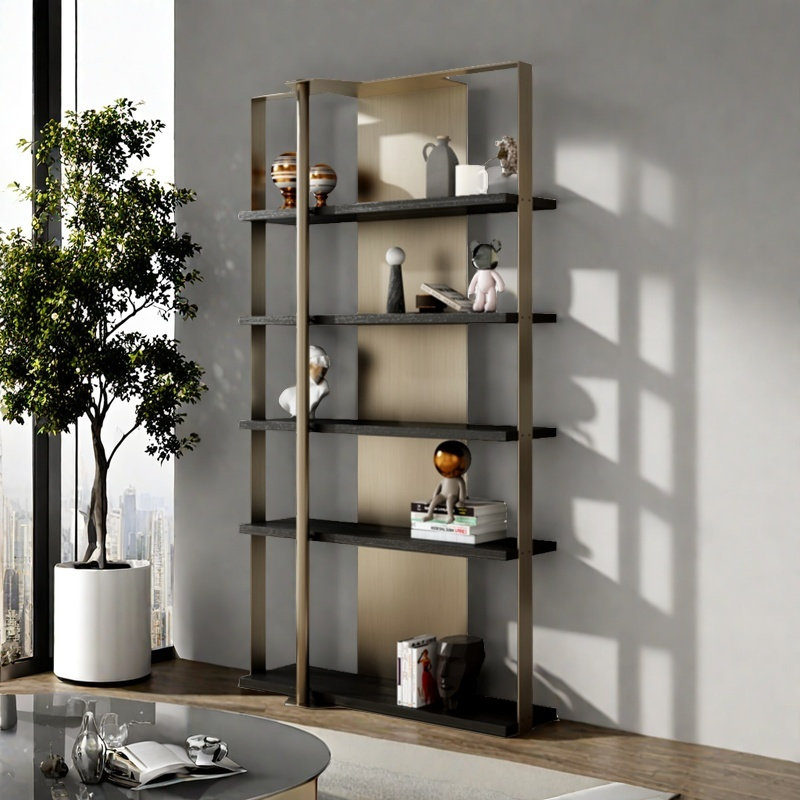 Bibliothèque légère de luxe, (5 tablettes) H 78,7 po x l 59 po x P 11,8 po, Brun / Noir