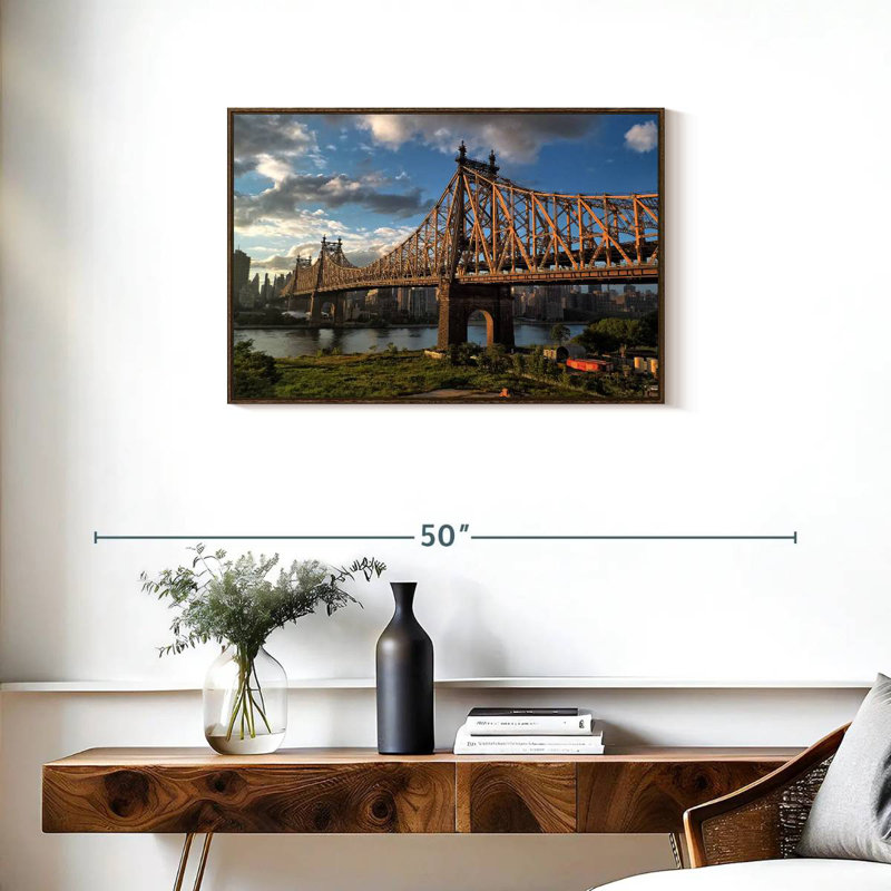 Pont de Queensboro, New York, 31 po x 21 po, Cadre flottant en noyer