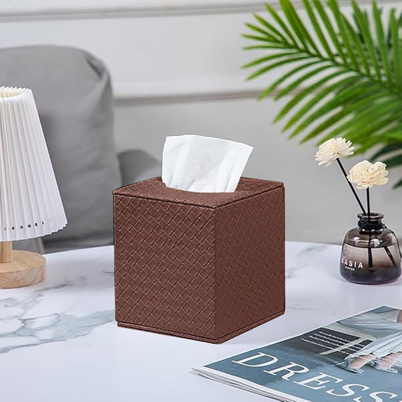 Square PU fabric Tissue Box Cover, Brown