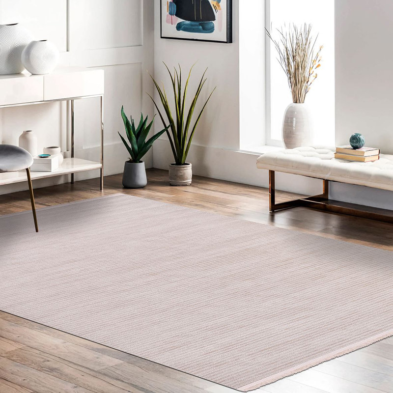 Tapis moderne / rayé crème lavable à la machine antidérapant, Rectangle 4 pi x 6 pi 7 po
