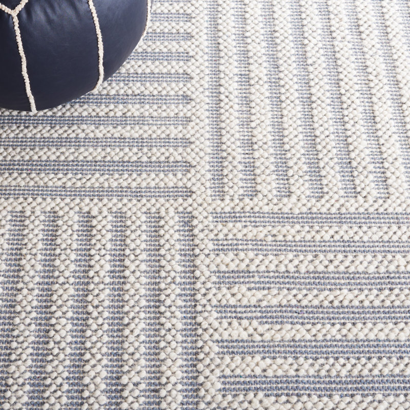Tapis rayé gris / ivoire en laine / coton tissé à la main Deloera, Rectangle de 5 pi x 8 pi