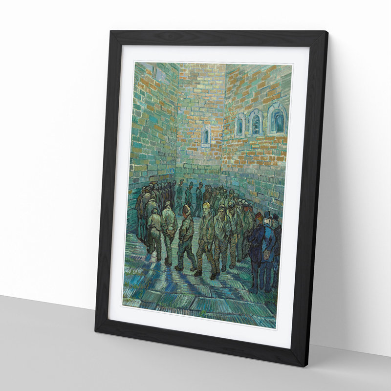 The Prison Courtyard by Vincent Van Gogh - Picture Frame Painting, Black Framed, 65cm H x 48cm W x 2cm D