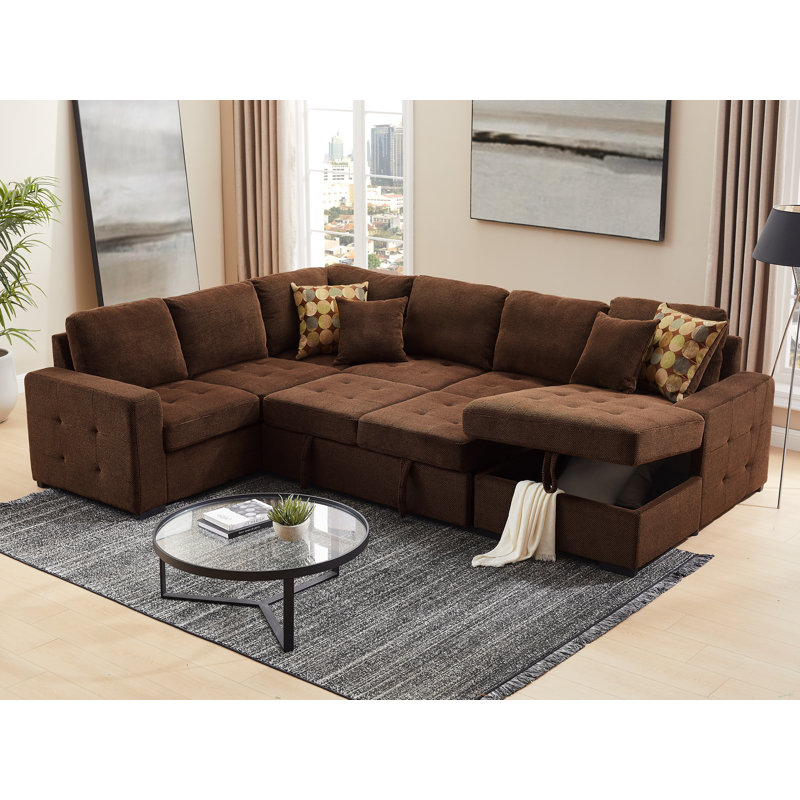 Canapé modulaire surdimensionné de 123 po en forme de U avec méridienne de rangement et 4 coussins décoratifs pour le salon