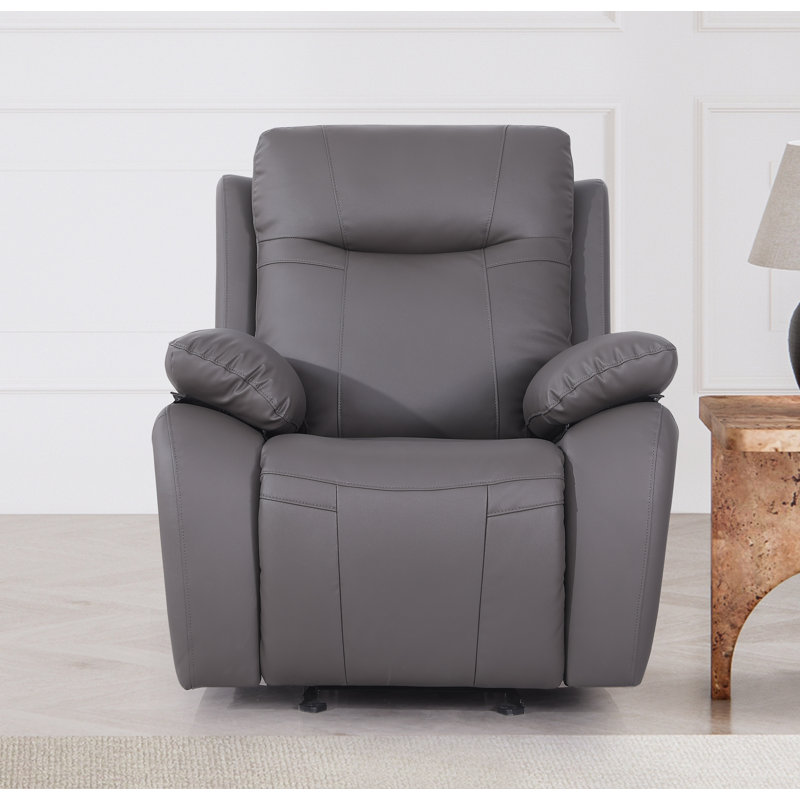 Edder 36.8'' Wide Modern Upholstered Manual Recliner Sofa, Gray Faux Leather