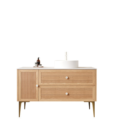 Meuble-lavabo autoportant avec lavabo en céramique et beaucoup de rangement