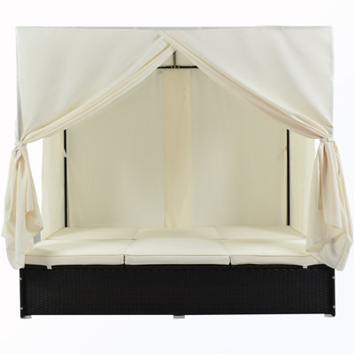 Outdoor Double Chaise Lounge with Curtains and Adjustable Backrest