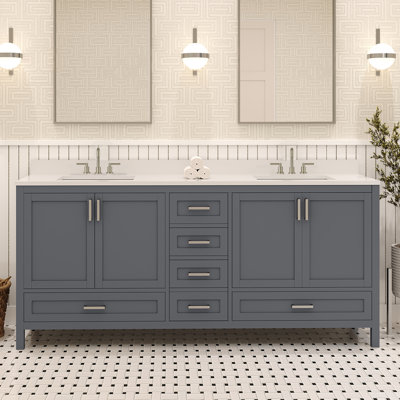 Rutherford Meuble-lavabo de salle de bain avec comptoir gris anthracite assemblé