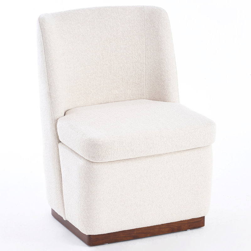 Fauteuil d'appoint rembourré avec accoudoirs à dossier plein et chaise demi-tonneau avec base en bois massif, Tissu beige