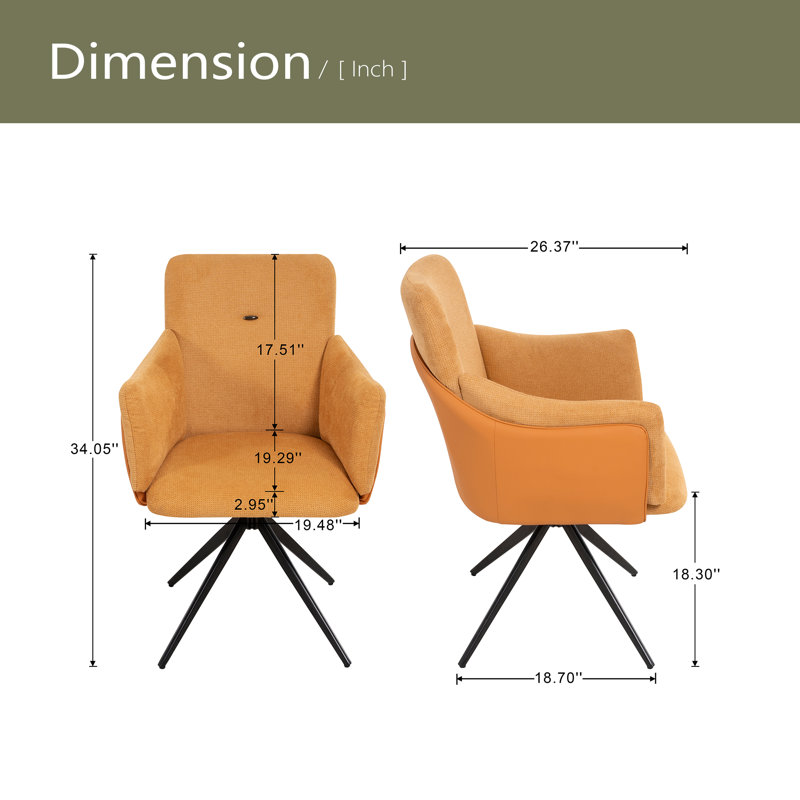 Ensemble de 2 chaises de bureau 360 ° pivotantes pour le bureau à domicile, chaises de salle à manger avec accoudoirs, chaises de chambre rembourrées avec base en métal