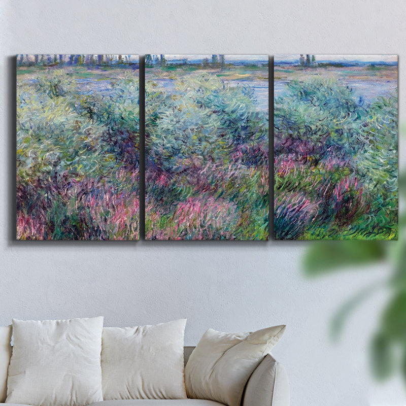 «Poppyfield in Giverny» par Monet - Toile encadrée multi-pièces, H 60 po x l 120 po x P 2 po