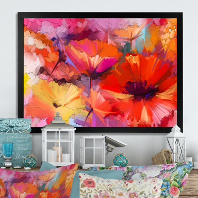 Fleurs abstraites de gerbera rouge - reproduction de cadre flottant sur toile