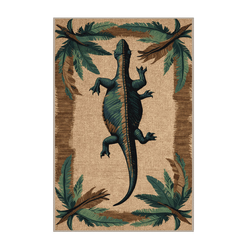 Tapis beige dinosaures lavable à la machine, Rectangulaire 2 pi x 3 pi