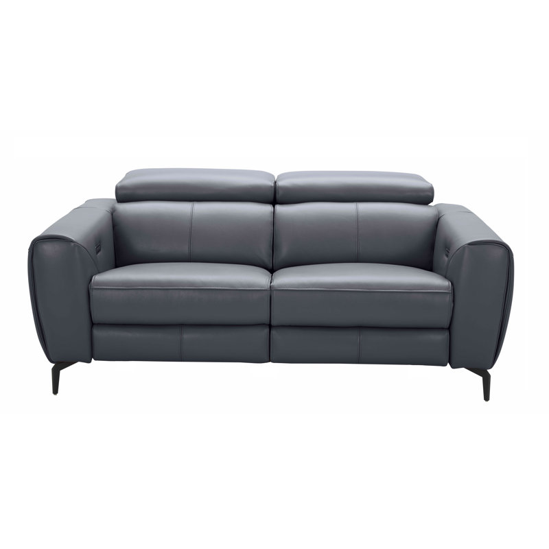 Genuine Leather Square Arm Reclining Sofa, Blue Gray Genuine Leather, 30" H x 82" W x 41" D 