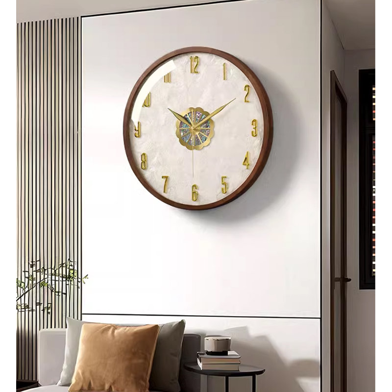White Seashell Solid Wood Round Wall Clocks, 15.75" x 15.75"