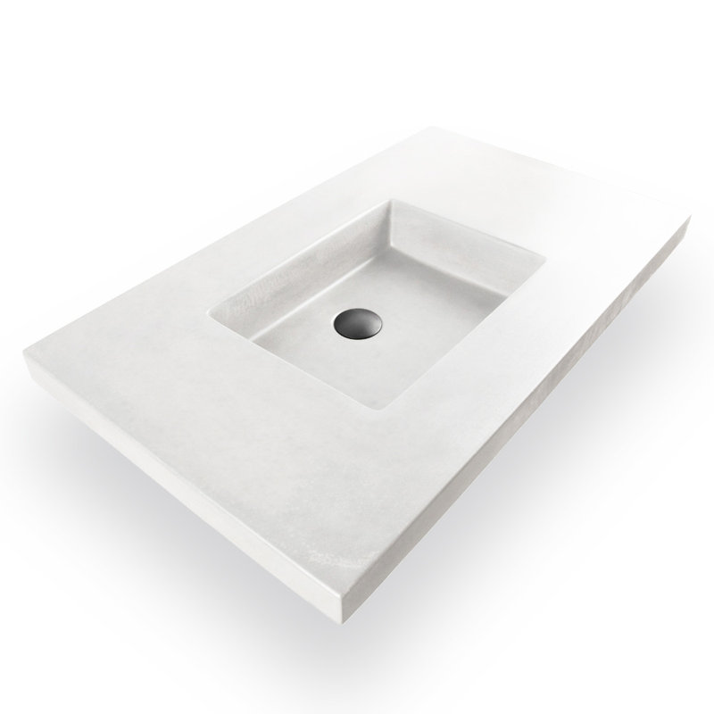 Newterra Concrete Handmade Rectangular Console Bathroom Sink, Sand, Single Hole