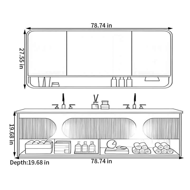 Modern cream-style smart bathroom cabinet, 19.68" H x 78.74" W x 19.68" D