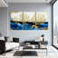 Ensemble de 3 impressions sur toile Golden Coral Blue Ocean Waves-195610556