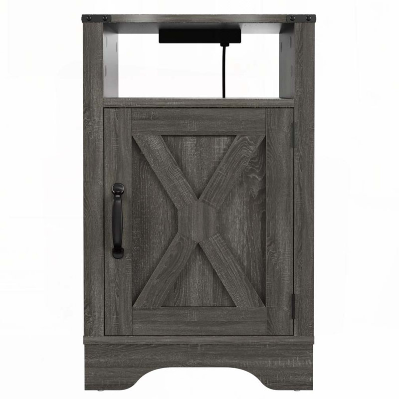 Table d'appoint de table de chevet avec prises électriques Farmhouse, Gris foncé