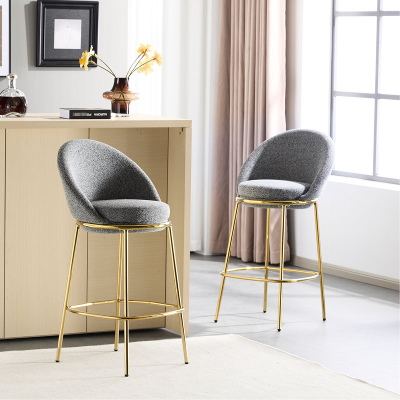 Intérieur de 2 pièces, métal doré, siège rond et confortable pour les comptoirs de maison en métal, tissu gris, robuste, support de poids élevé