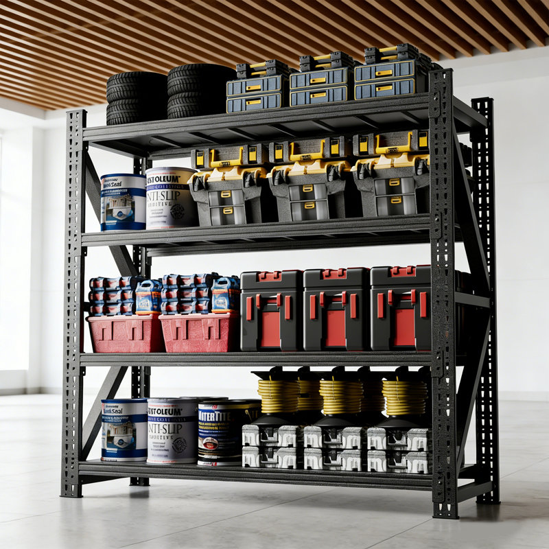 Étagère industrielle 5000LBS pour entrepôt, tablettes de garage réglables en métal robuste (H 69 po x l 71 po x P 23,7 po) Unité de rangement 5000LBS, noir