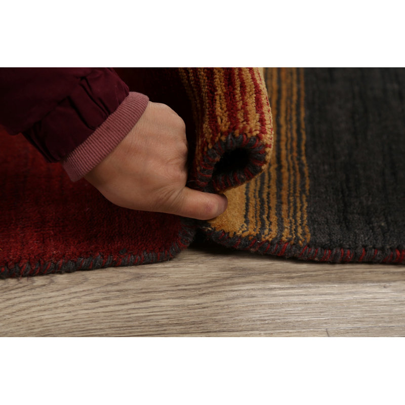 Tapis unique en laine noué à la main Gabbeh nouvel âge rouge et bleu 9 pi 3 po x 12 pi 1 po Combray