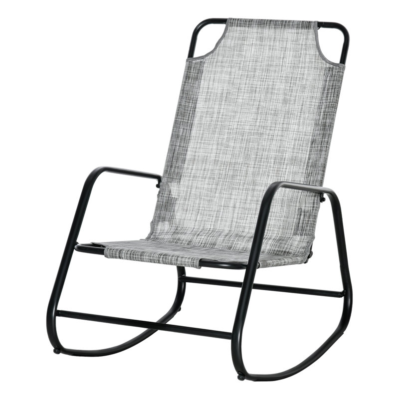 Outdoor Garden Rocking Chair For Indoor Sling Fabric Rocker For Patio, Balcony, Porch And Brown, Gray