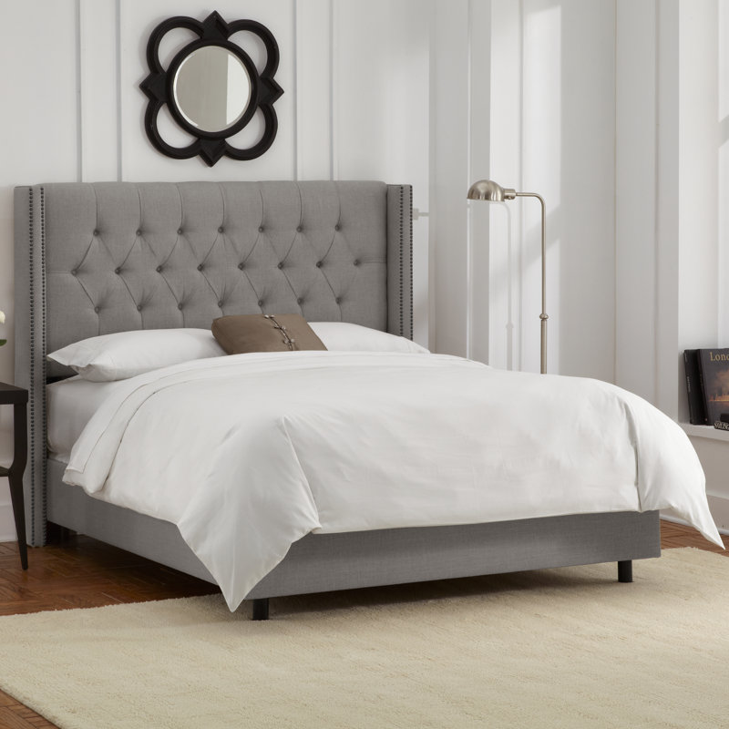 Lit tapissier standard Breckin, Grand, Lin classique gris