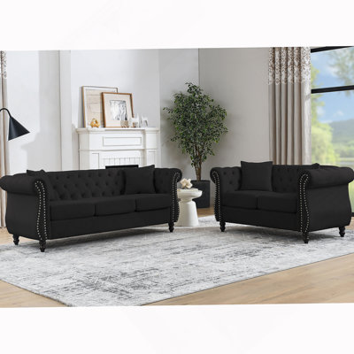 Luxurious Chesterfield Sofa For Living Room, Bedroom, Office, Apartment With Rolled Arms, Nailhead Trim And Tufted Design, Ideal For Relaxation And Entertainment