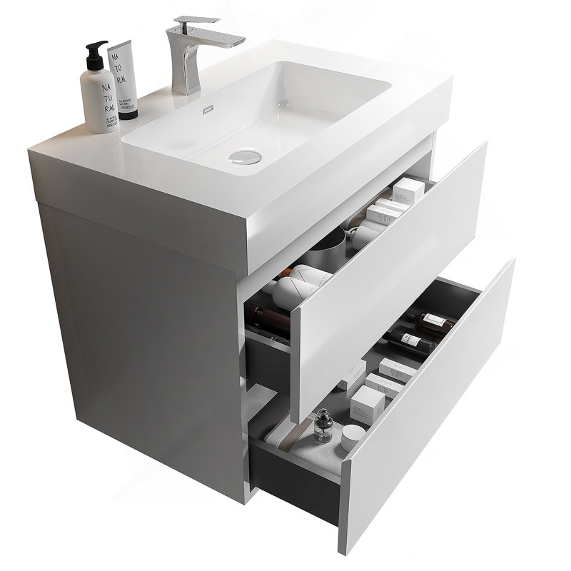 Meuble-lavabo mural de 30 po avec lavabo et rangement mural Alice pour salle de bain moderne, pré-assemblé