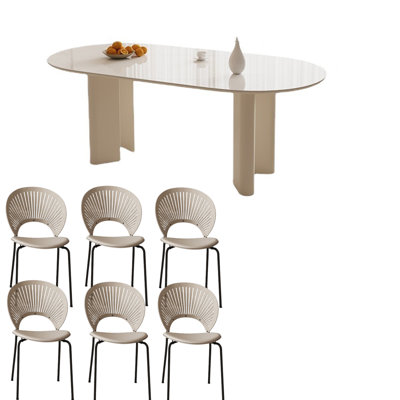 White Glossy Rock Board Dining Table