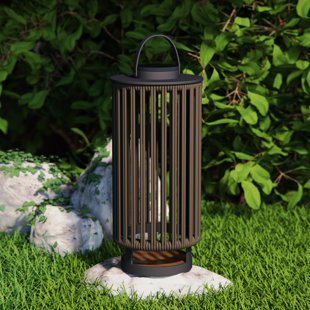 Outdoor Solar Lanterns Patio Decorative Floor Lights Aluminum Braided Rope Lantern with Handle,Brown,15.8 Inches