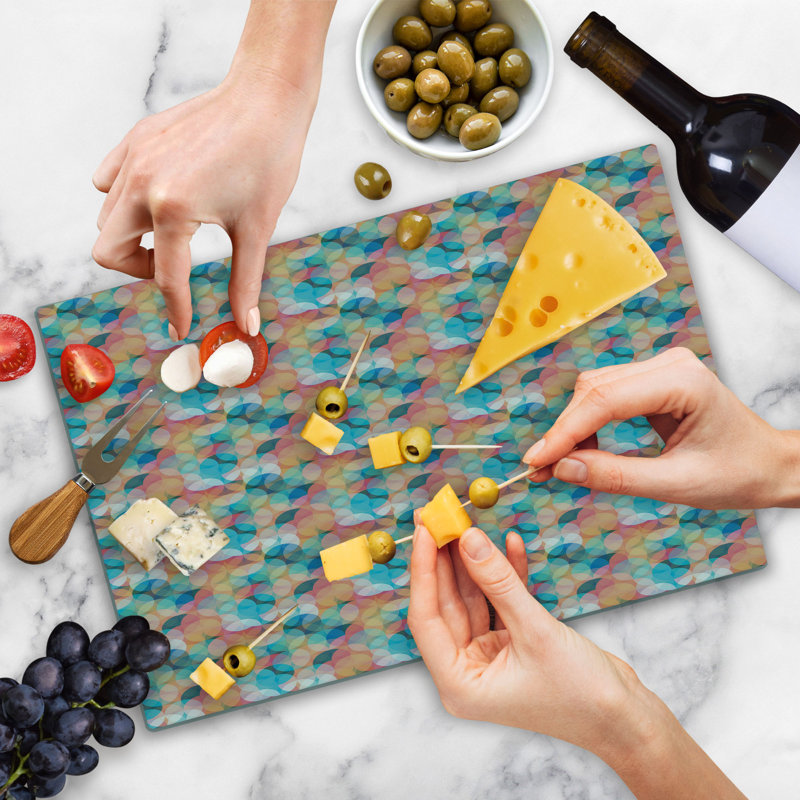 Ambesonne Circles Cutting Board Large Size Boho Rainbow Colors Multicolor