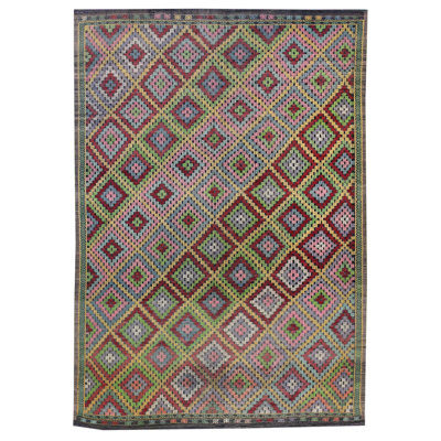 Tapis jaune en laine noué à la main de conception unique 6 pi 6 po x 8 pi 11 po années 2000 Jijim