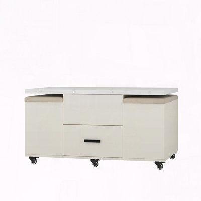 Table basse relevable moderne avec 4 tabourets, rangement caché et relevage hydraulique