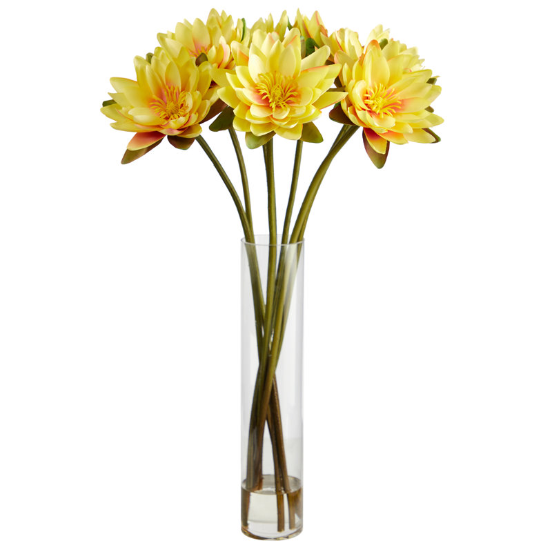 Arrangement floral de lotus dans un vase, Jaune