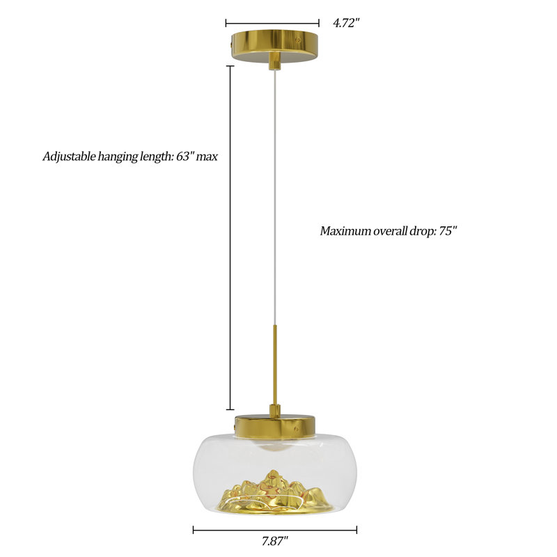 Luminaire suspendu 7,9 po Alpine, Or poli