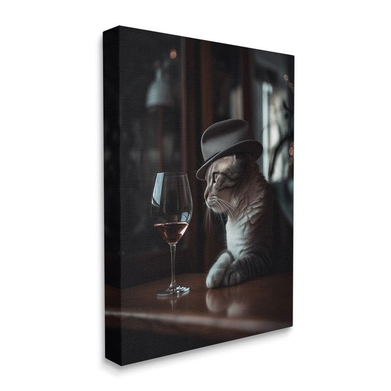 «Classy Cat at Bar», art mural sur toile par Ziwei Li, H 48 po x l 36 po