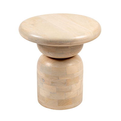 Table d'appoint ronde en bois de manguier avec base de grain de bout empilée