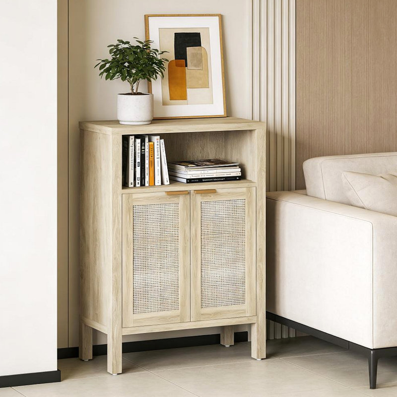 Nordic Style Cabinet,Coffee Bar Cabinet,Buffet Cabinet With Storage,With Adjustable Shelf, Natural