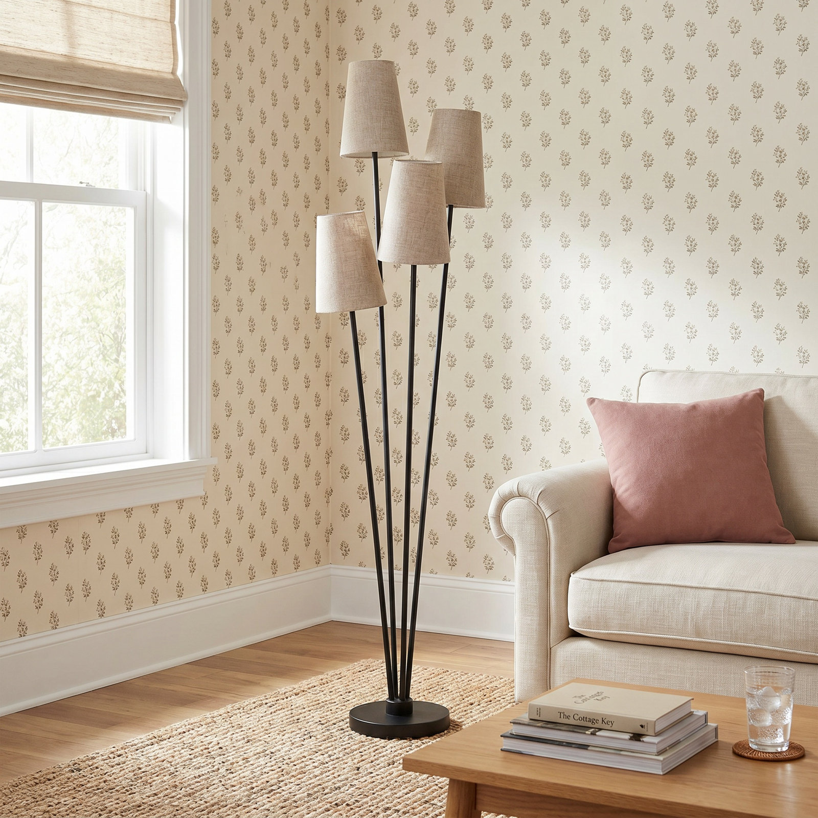 Pierre 68'' Floor Lamp, Black, Light Brown