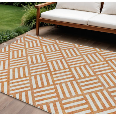 Tapis extérieur lavable à motif géométrique orange et ivoire 10 pi x 14 pi