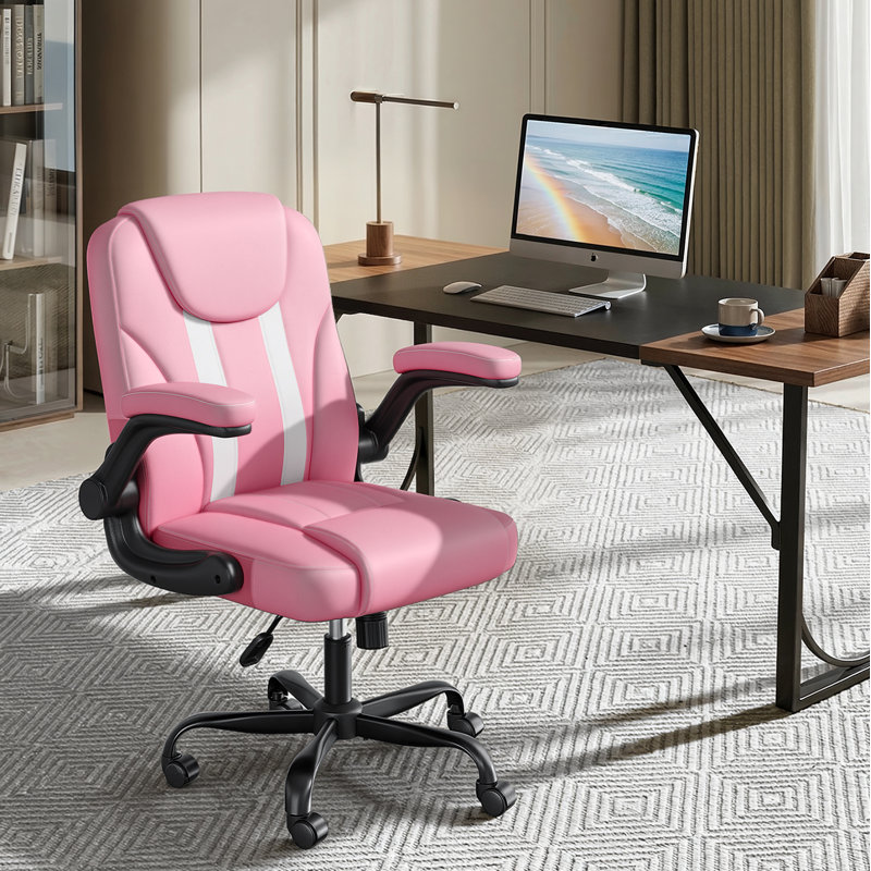 Ergonomic Executive Leather Office Chair, Tilt Adjustment Swivel Desk Chair With Flip-Up Arms And Water-Resistant Upholstery