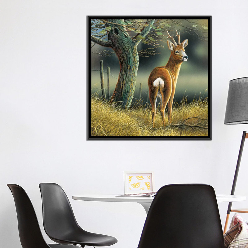 « renne », impression sur toile, H 18 po x l 18 po x P 1,5 po, Toile avec cadre noir, Pas de tapis