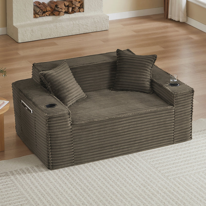 Canapé 2 places, aucun assemblage requis, Brown Fabric