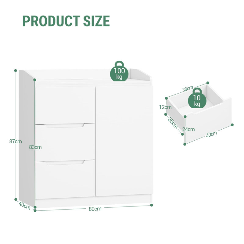 80 cm W Chest of 3 Drawers